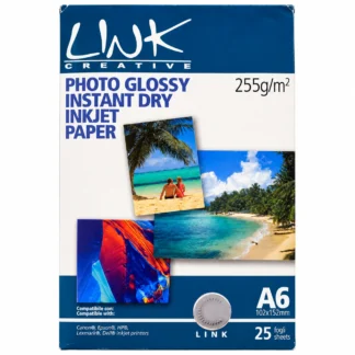Carta fotografica lucida LINK Creative A6 255 g/m² – confezione da 25 fogli per stampanti inkjet.