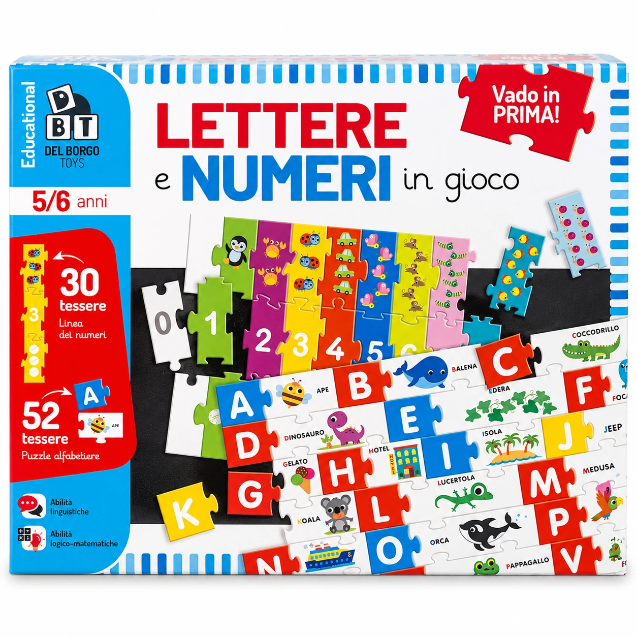 Lettere e Numeri in Gioco Del Borgo Toys puzzle educativi 5-6 anni
