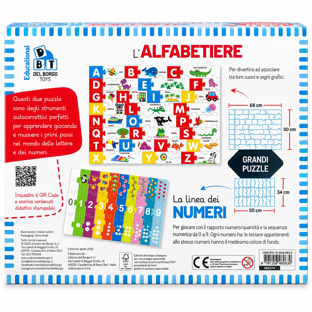 Retro confezione Lettere e Numeri in Gioco con puzzle alfabetiere e numeri Del Borgo Toys